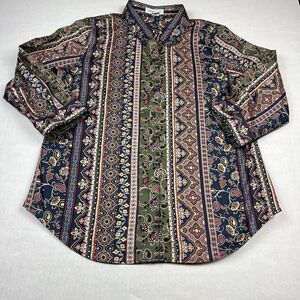 Coldwater Creek Womens Cotton Button Up Top Paisley 3/4 Sleeve Shirt 10P PETITE